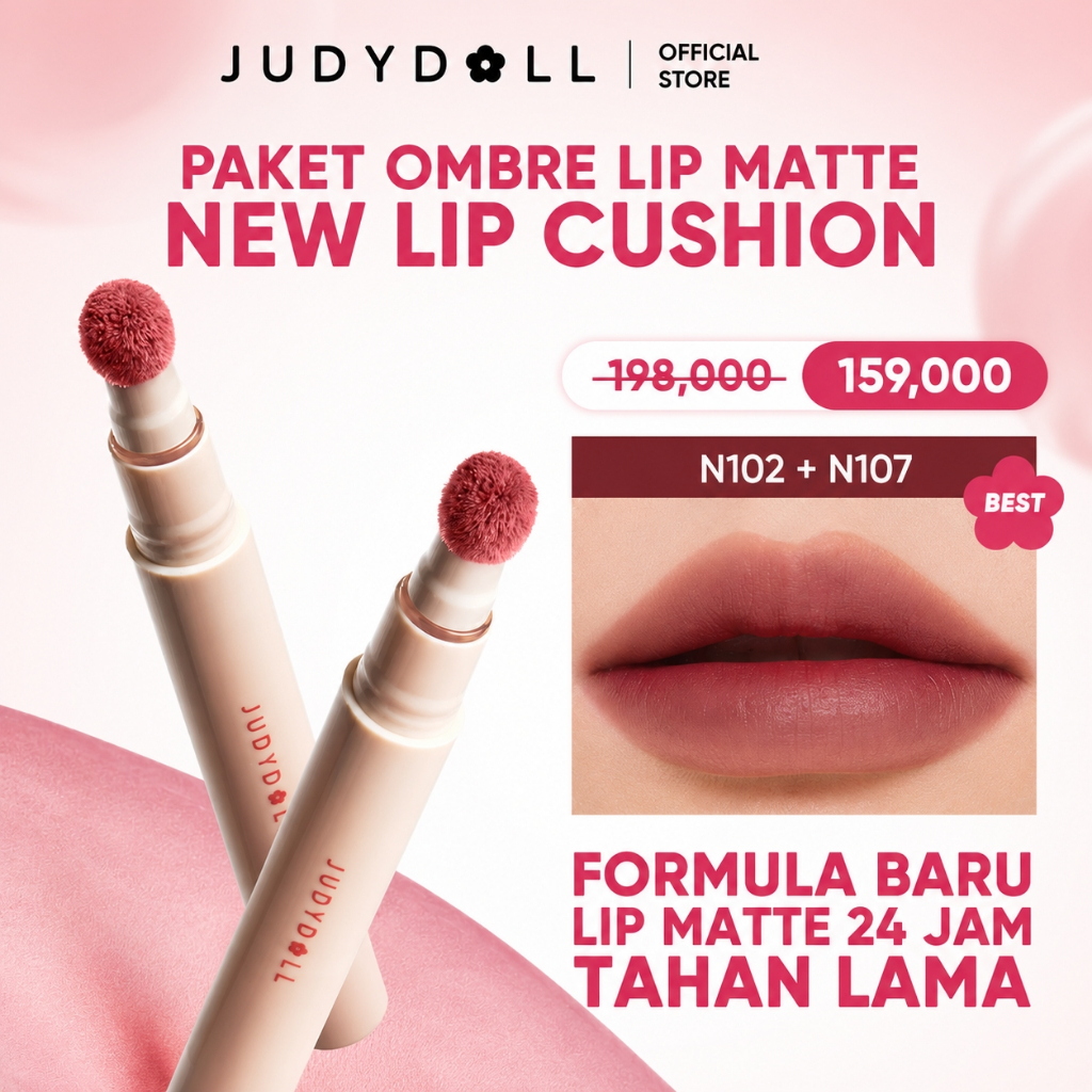 (HALAL) Bundle Judydoll New Cushion Matte Lipcream Best Ombre - Lip Cream Lembut, Tahan 24 Jam, Tran
