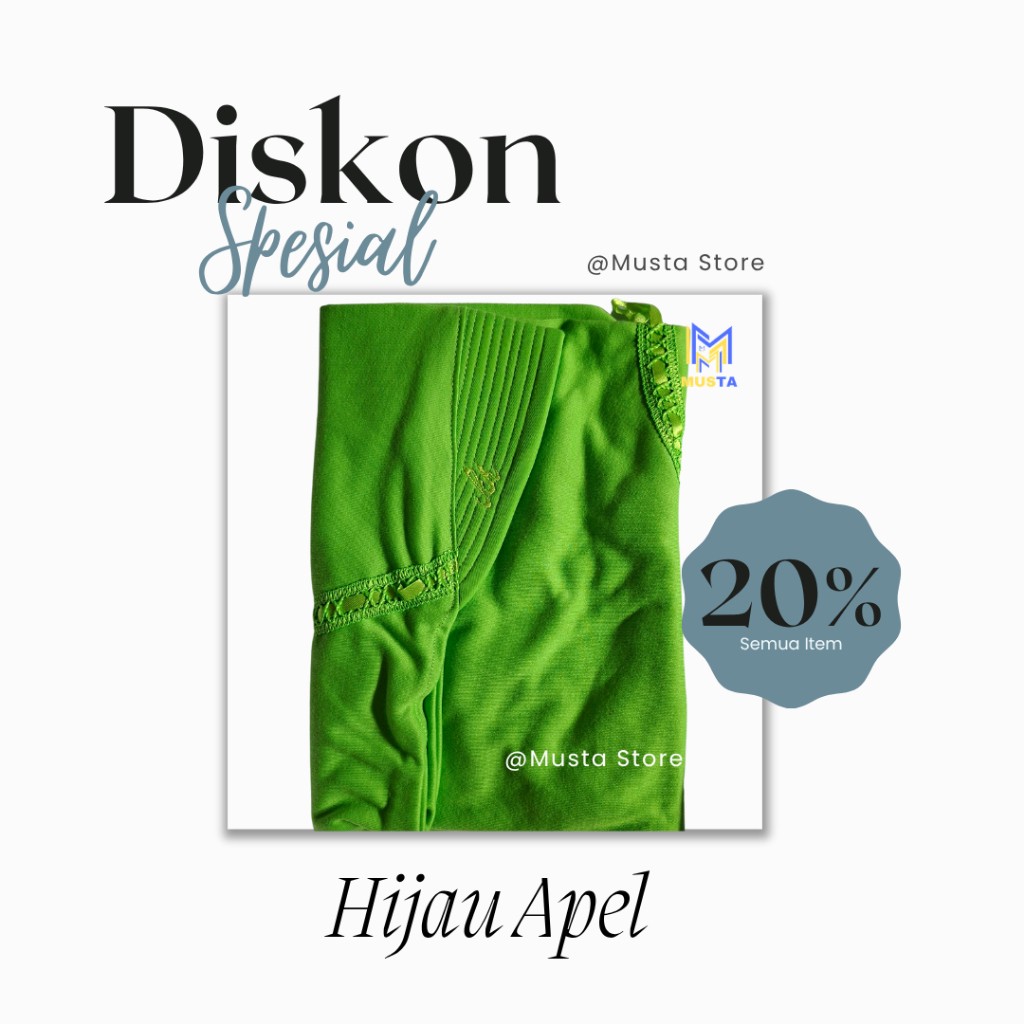 Musta Store - Hijab Sekolah / Kerudung Sekolah Warna Hijau Apel - Serut Pita Samping TK SD SMP SMA