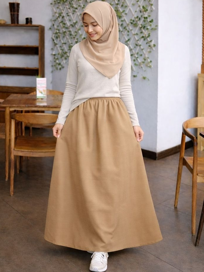 Rok Kerja Polos Muslimah Original AMUNZEN Panjang Full Karet (Produsen Rok Wolfis Balotelli) - COD