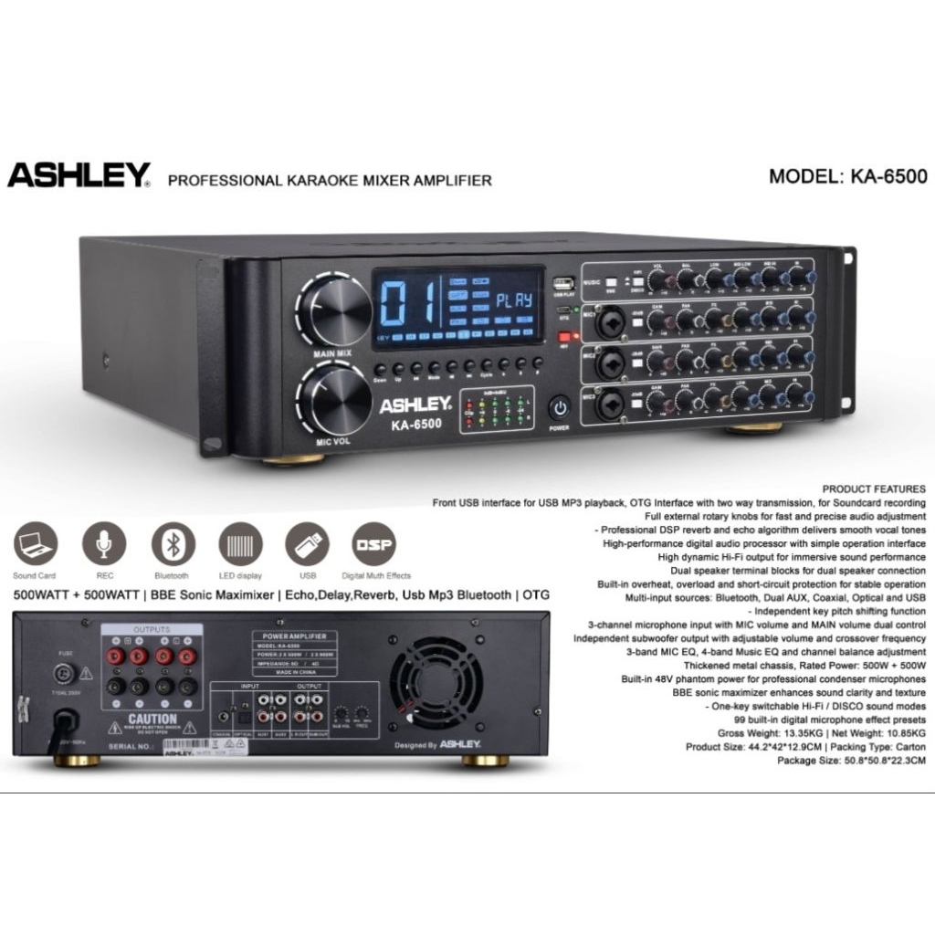 Professional Karaoke Mixer Amplifier Ashley KA6500 Original