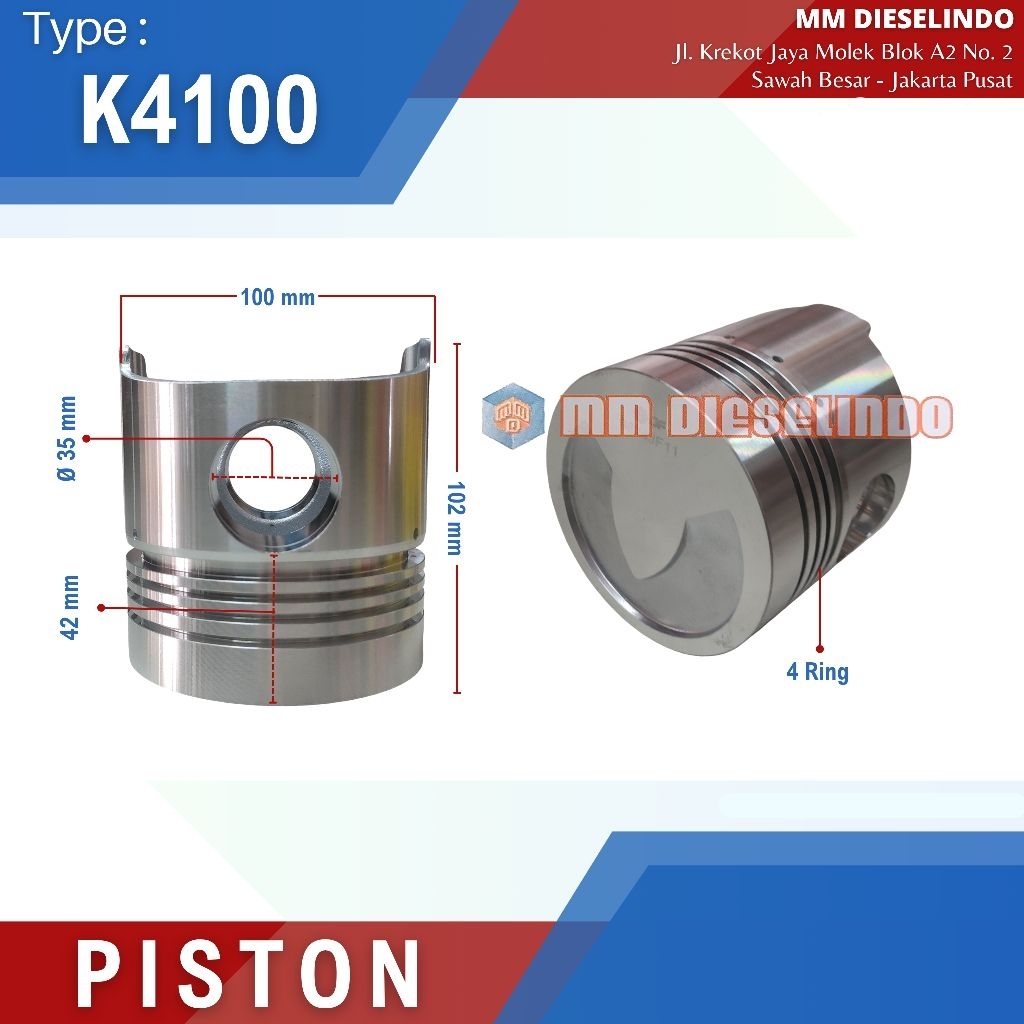Piston K4100 - Seher Engine Diesel K4100D Weichai - Nozzle Pendek