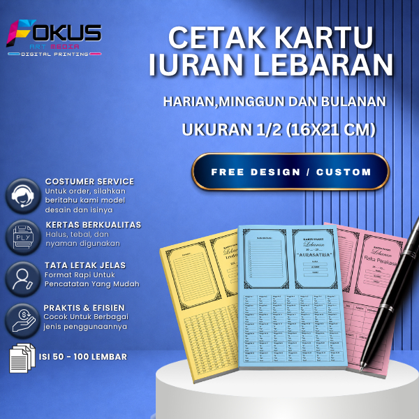 Kartu Iuran Paket Lebaran Lipat kartu Iuran Custom/Iuran Bulanan Spp/Tagihan RT RW/kas kelas bebas d