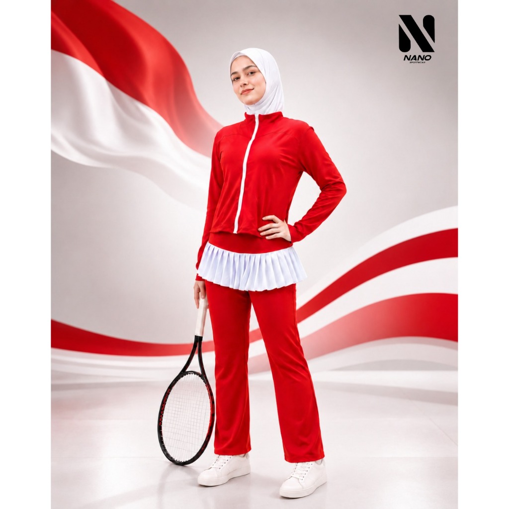 AIRA MERAH PUTIH - Baju Olahraga Merah Putih - Baju Senam Muslim