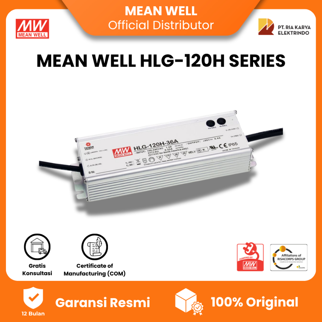 Mean Well HLG-120H Series Single Output Switching Power Supply IP67 LED DRIVER ORIGINAL BERGARANSI R