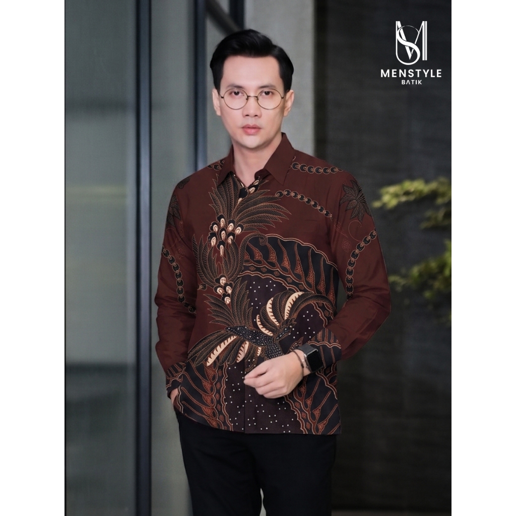 MENSTYLE BATIK - Kemeja batik pria Gumelar slimfit lapis furing bahan katun lengan panjang warna mar