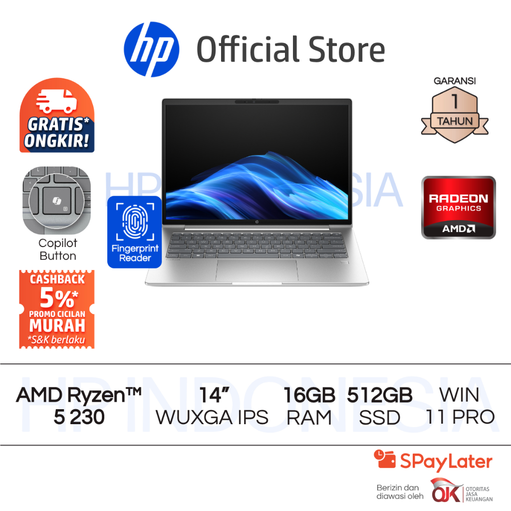 Laptop HP ProBook 4 G1a AMD Ryzen 5 AMD Radeon 760M 16GB RAM 512GB SSD Pike Silver Windows 11 Pro 14