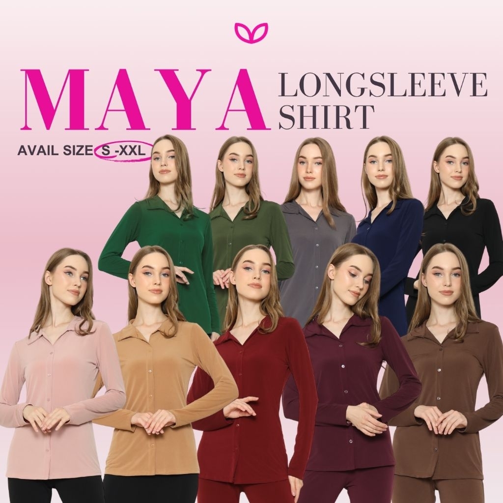 Pluffyschoice Maya Shirt Long Sleeve Baju Atasan Wanita KEMEJA KANCING TIDAK HIDUP Bahan Jersey Leng