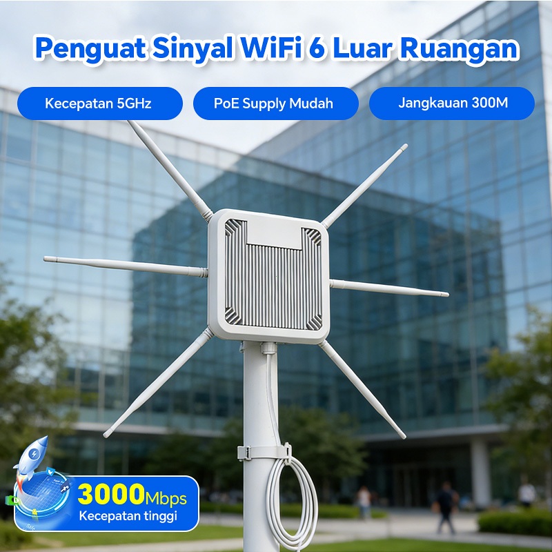WiFi 6 Outdoor Extender & Repeater/Outdoor Access Point WiFi 6 Dual Band 2.4G+5G  IP67 Tahan Cuaca M