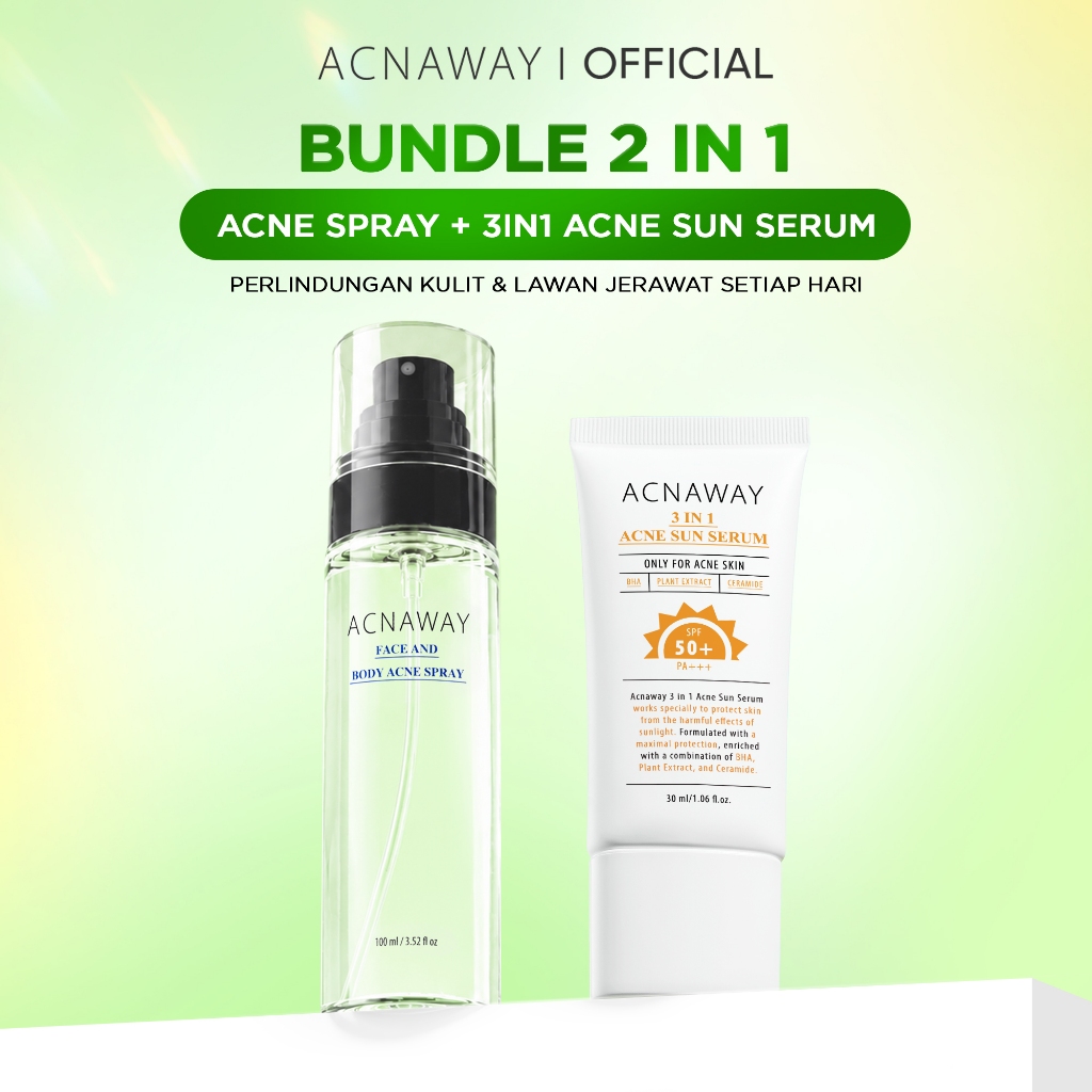 ACNAWAY Bundle 2 in 1 Acne Face & Body Spray + Acne Sun Serum – Spray Anti Jerawat & Sunscreen untuk