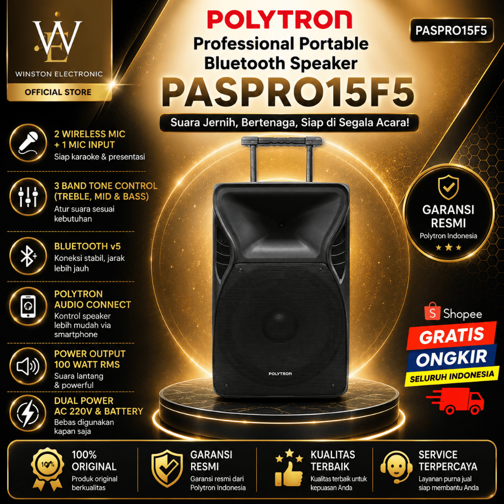 POLYTRON Professional Portable Bluetooth PAS PRO15F5 -Karaoke Speaker PASPRO15F5/PASPRO15F5/ORIGINAL