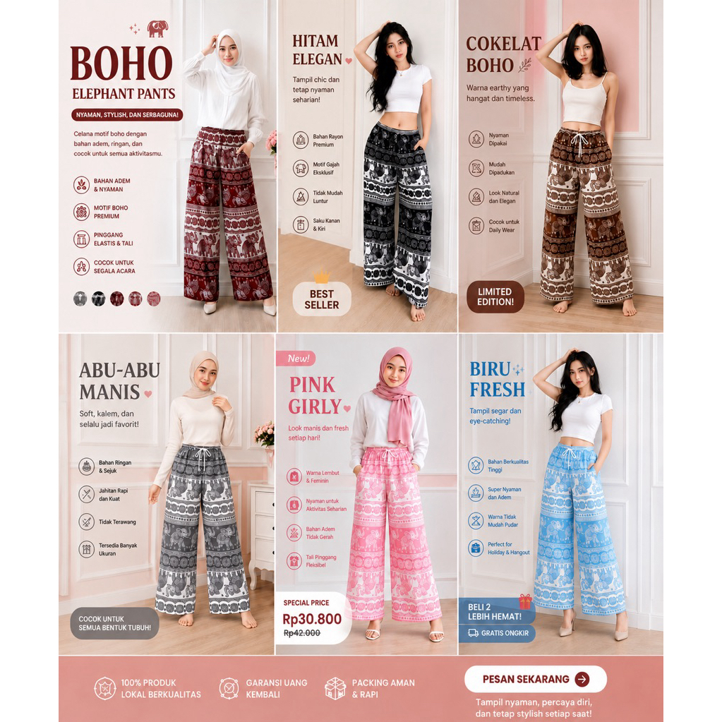 CELANA KULOT WARNA WARNI, CELANA GAJAH MIHU MIHU ALLSIZE