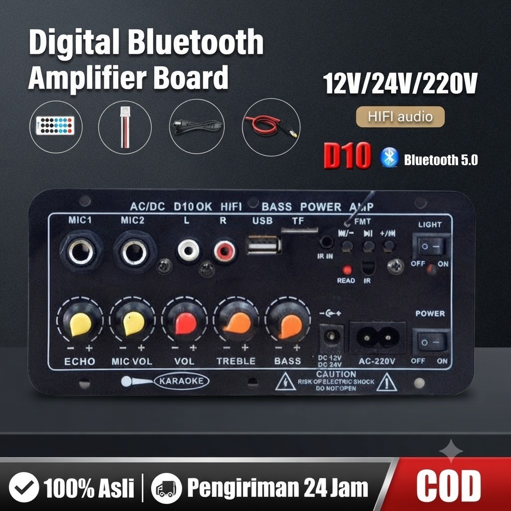 LINEAR Modul Amplifier D10 OK AC DC HiFi Bass Power Amp Bluetooth FM Radio Karaoke