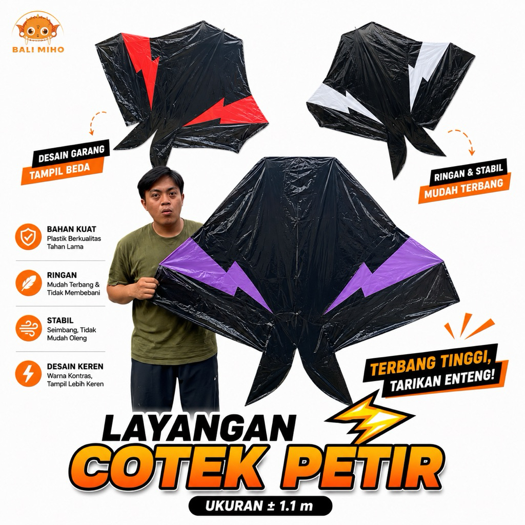 Layangan Cotek Petir 1.1 meter - Layangan Cotek Belolong Petir - Cotek Halilintar - Layangan Petir -