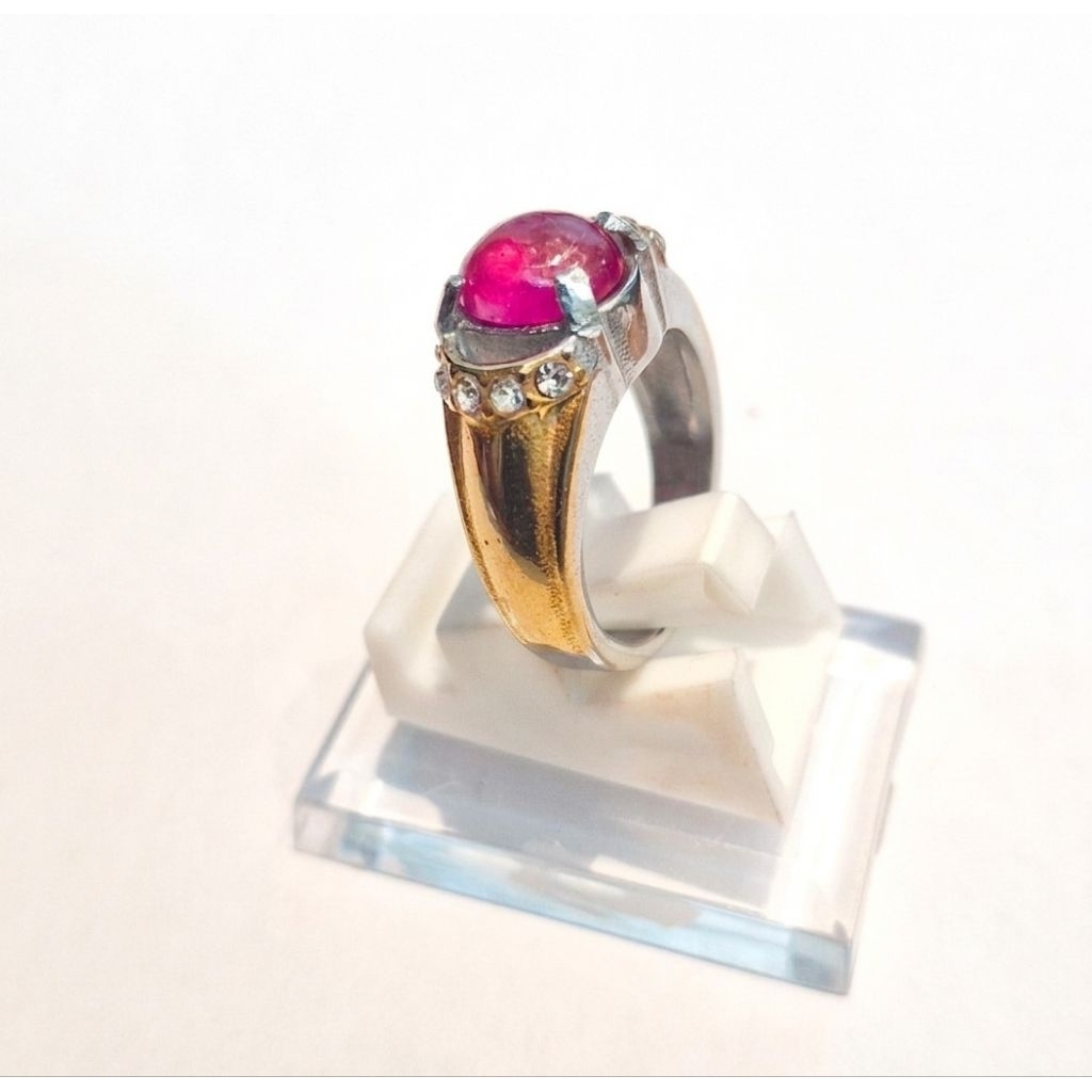 Cincin Ruby Pinkish Cabochon Burma Women Ring