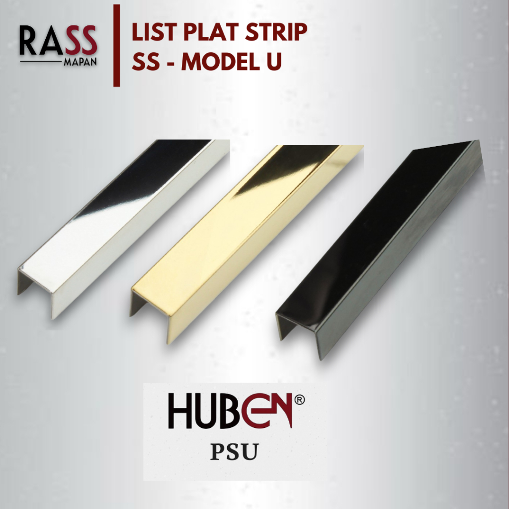 List Lis Plat Strip Model U Mirror Plat Besi Chrome Gold 3 METER