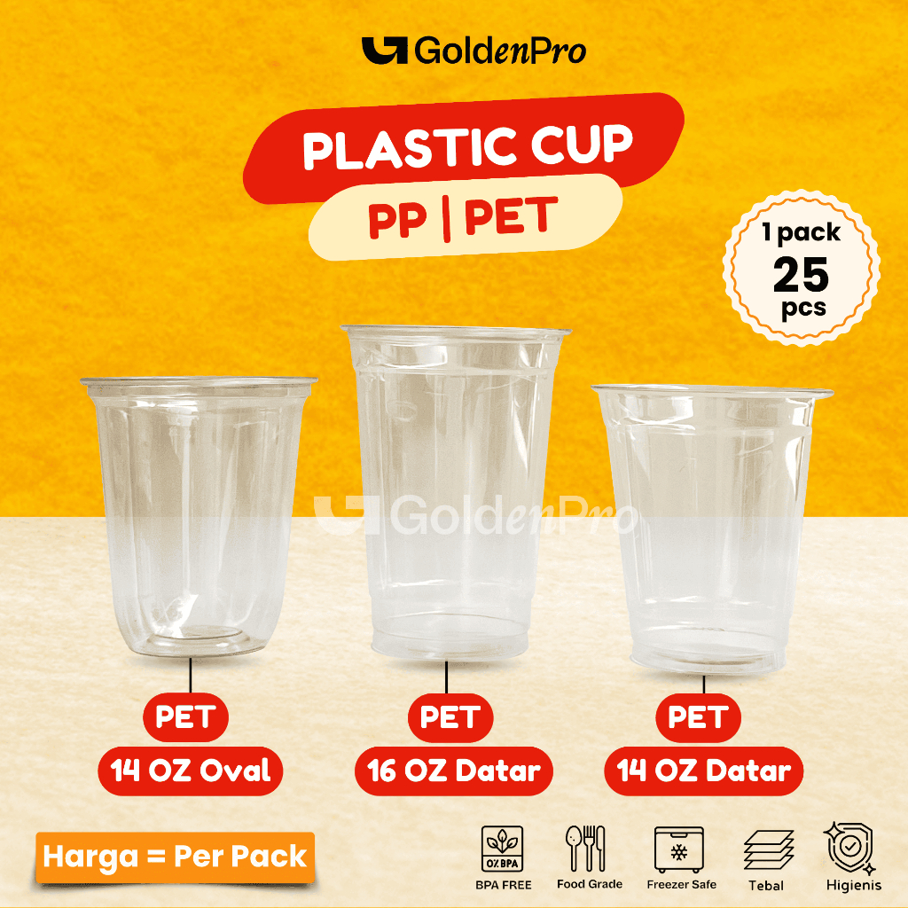 [50 PCS] Cup Gelas 12Oz 14Oz 16Oz Datar Oval PP PET+Tutup Strawless SippyLid Cembung Bening Starindo