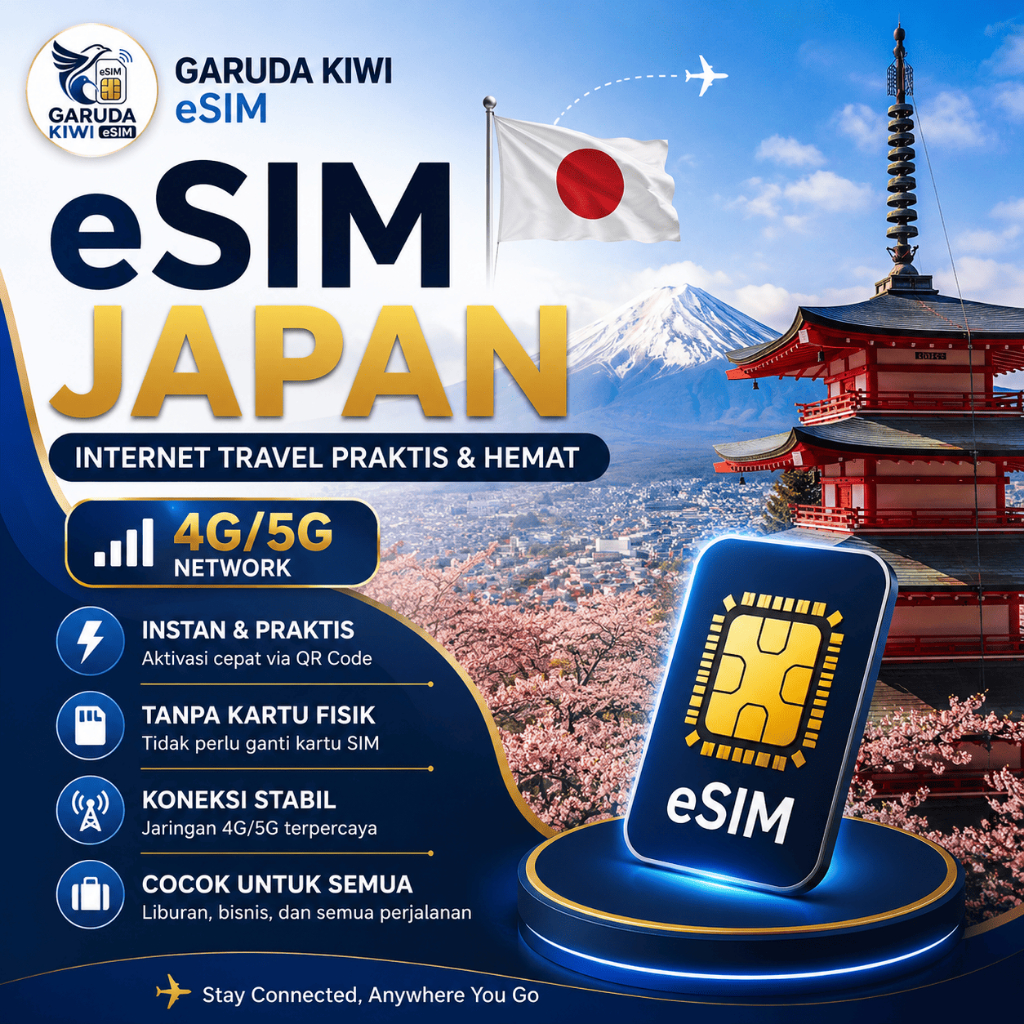Garuda Kiwi eSIM Jepang | 3GB-30GB | 3-30 Hari | 4G/5G | QR Instan | Travel Japan