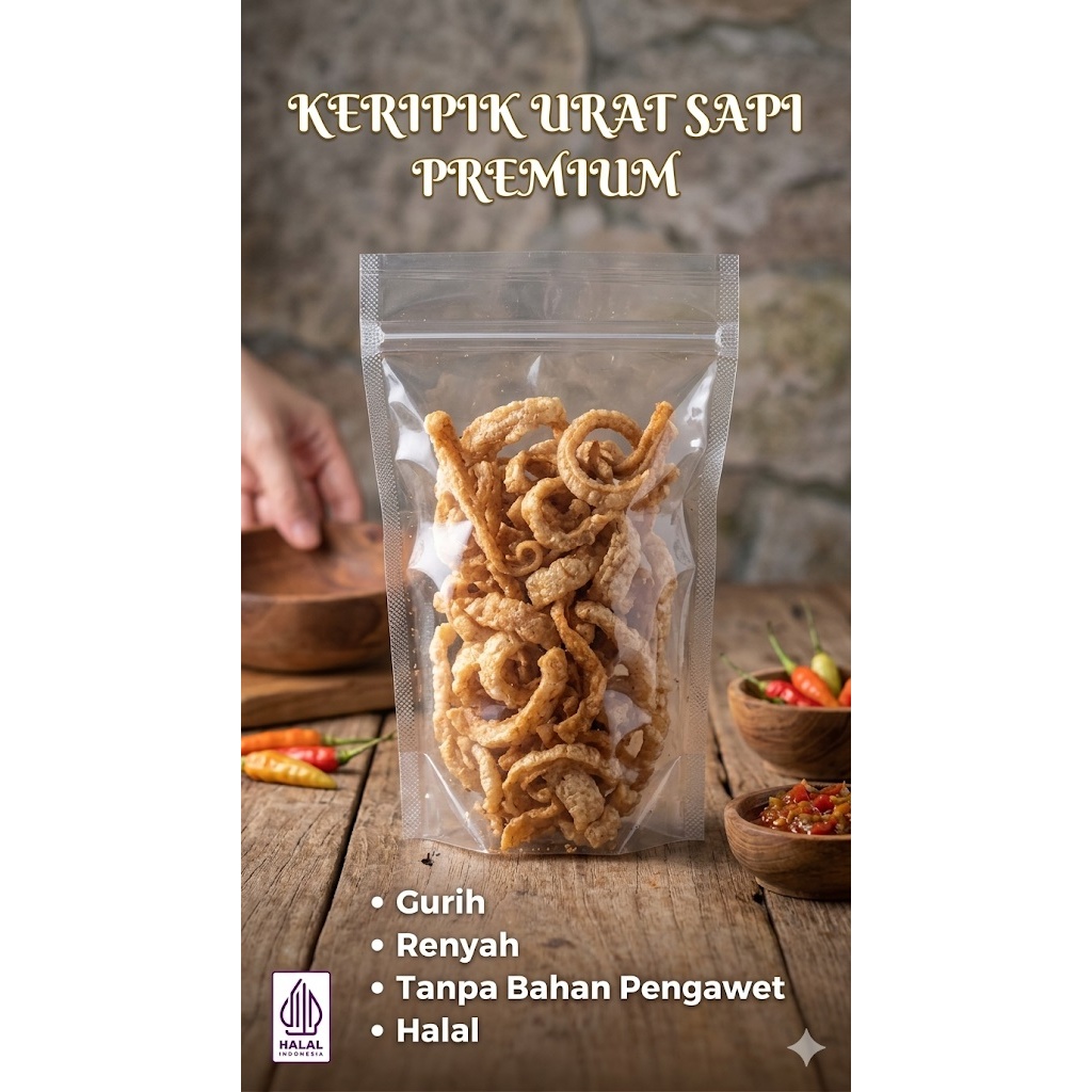 Cemilan Keripik Urat Sapi Snack Kerupuk Kulit Cemilan Urat Sapi 100 gr