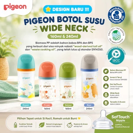 PIGEON Botol BPP Wide Neck with SofTouch Nipple l Botol Anti Kolik 160ml & 240ml l Botol Susu Bayi