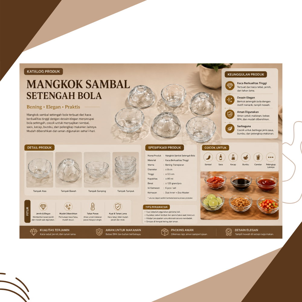 Mangkuk Sambal Setengah Bola Kaca Transparan Mangkuk Kecil