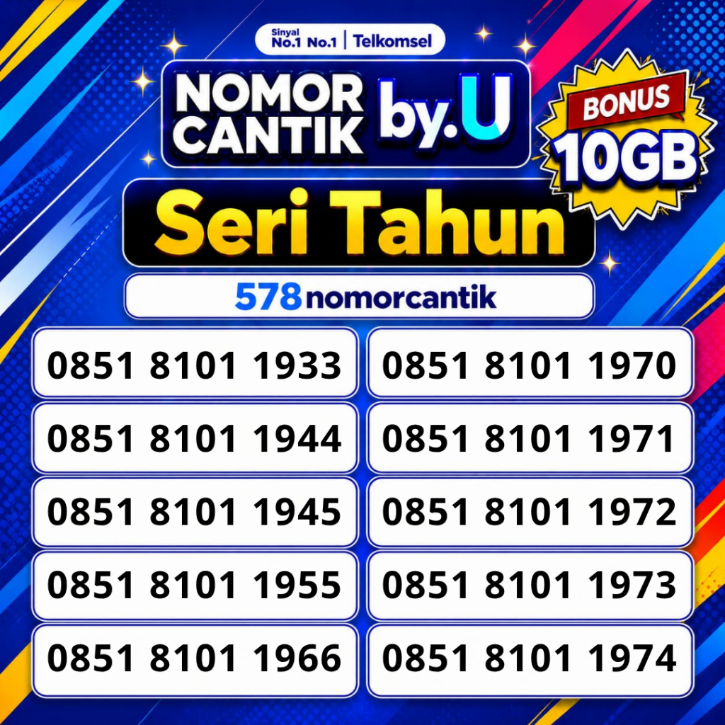 Nomor Cantik  Telkomsel ByU 12 Digit Serian Tahun Bonus Kuota 10GB