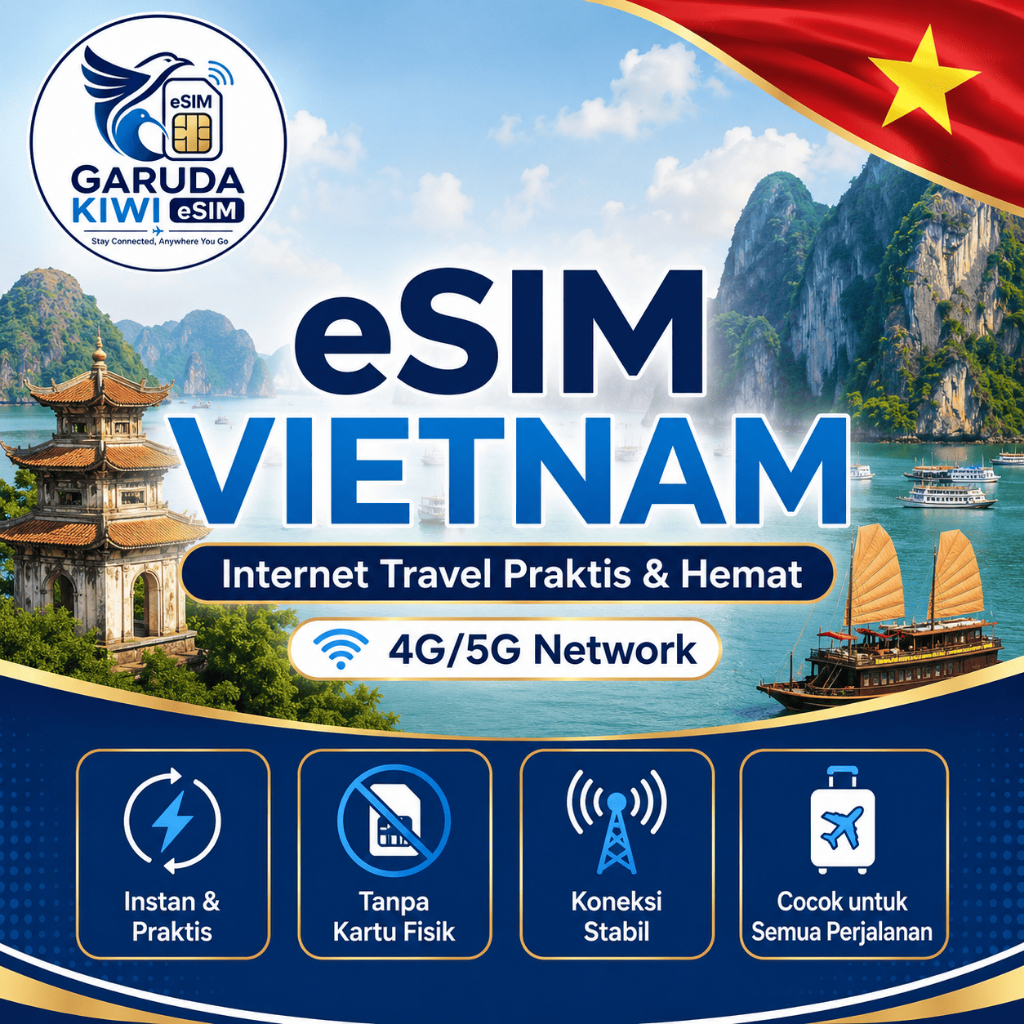 Garuda Kiwi eSIM Vietnam | 3GB-30GB | 3-30 Hari | 4G/5G | QR Instan | Travel Negara