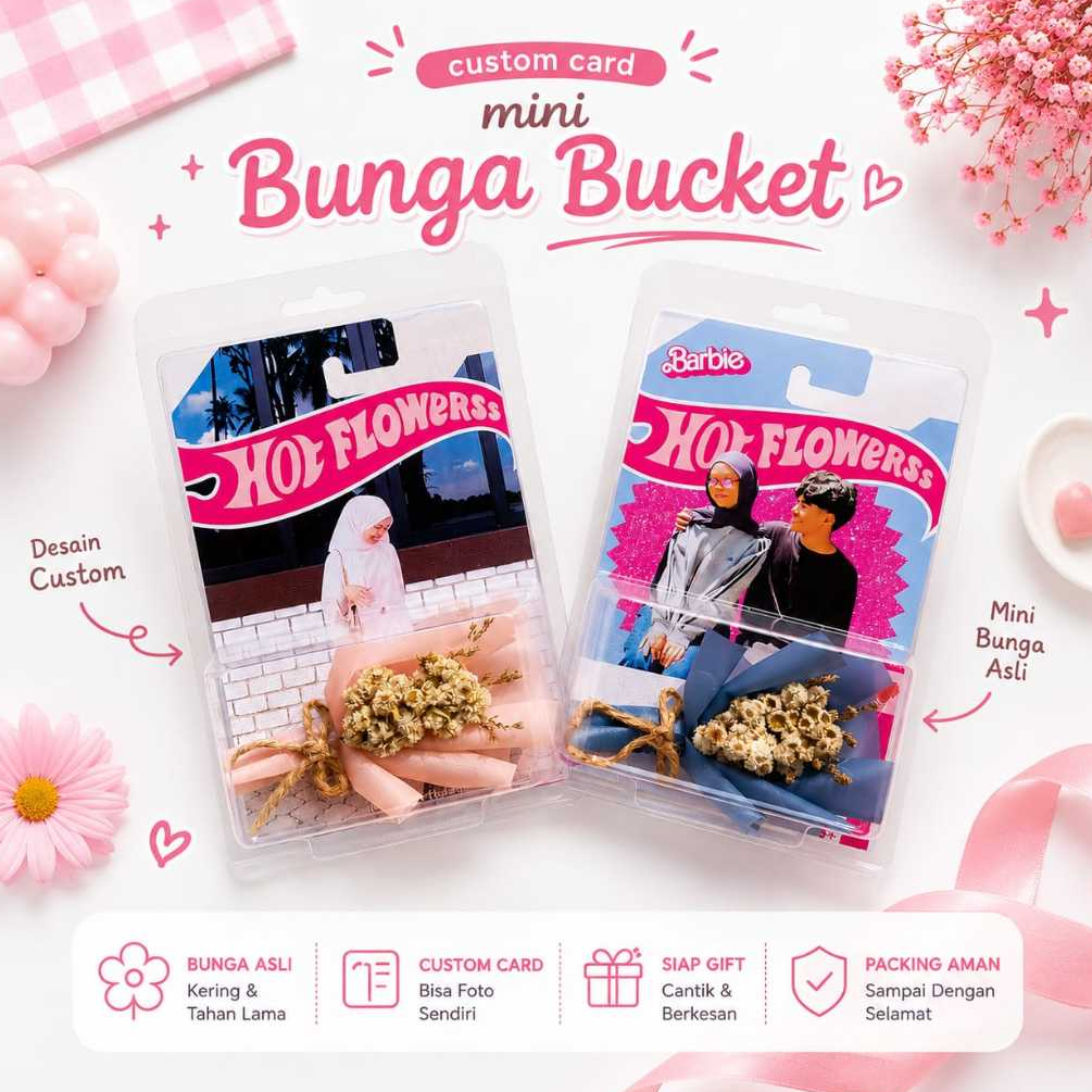 1 HARI JADI Kado Custom foto Mini Bunga Bucket Edelweiss Hot Wheels Free Paper Bag Kado Unik / Ulang