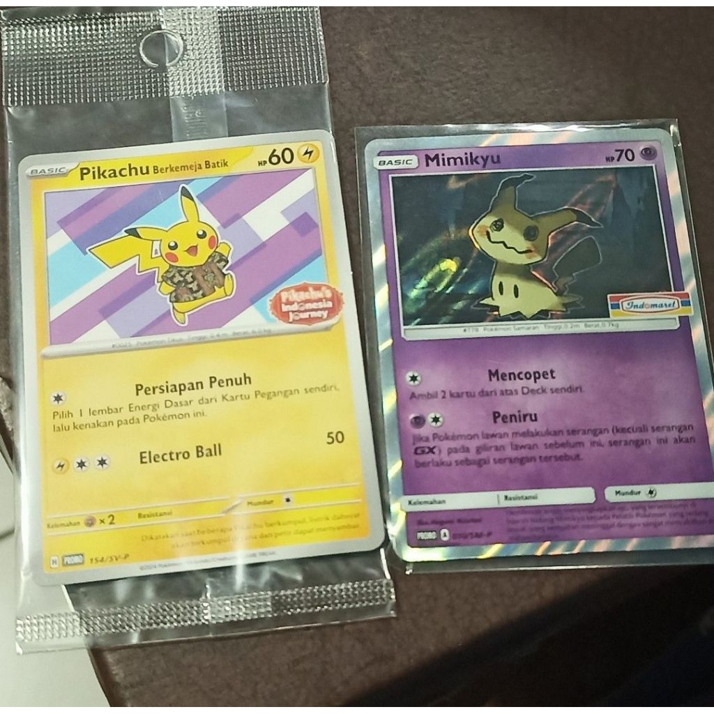 kartu pokemon tcg Indonesia set pikachu batik dan mimikyu promo indomaret