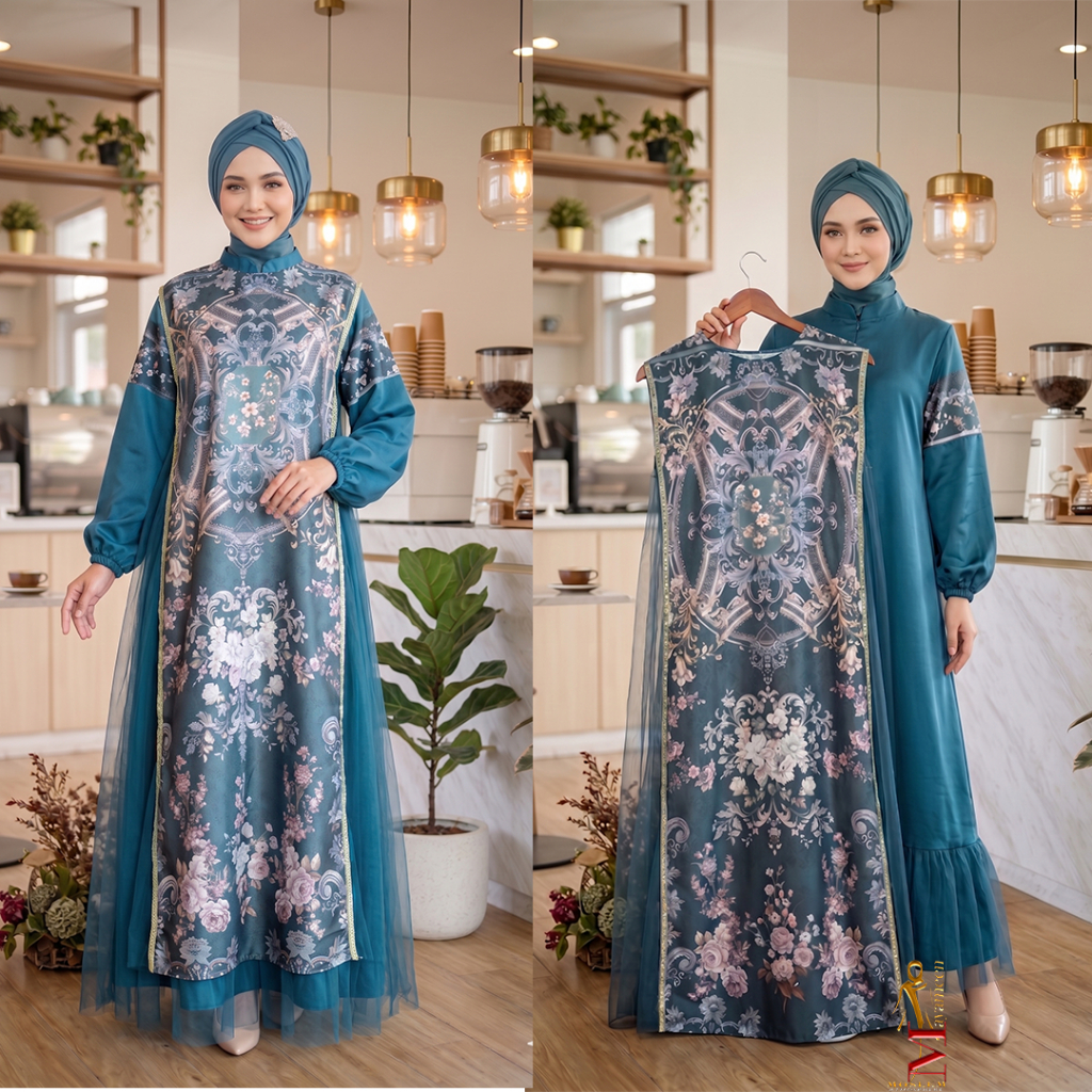 Gamis Wanita Jumbo Rinaya set Outer Motif Sultan Gamis Pesta Kekinian