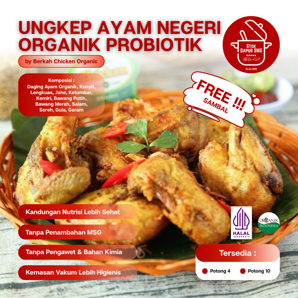 Berkah Chicken Ayam Ungkep Bumbu Kuning Negeri Broiler Probiotik Organik Frozen / Beku