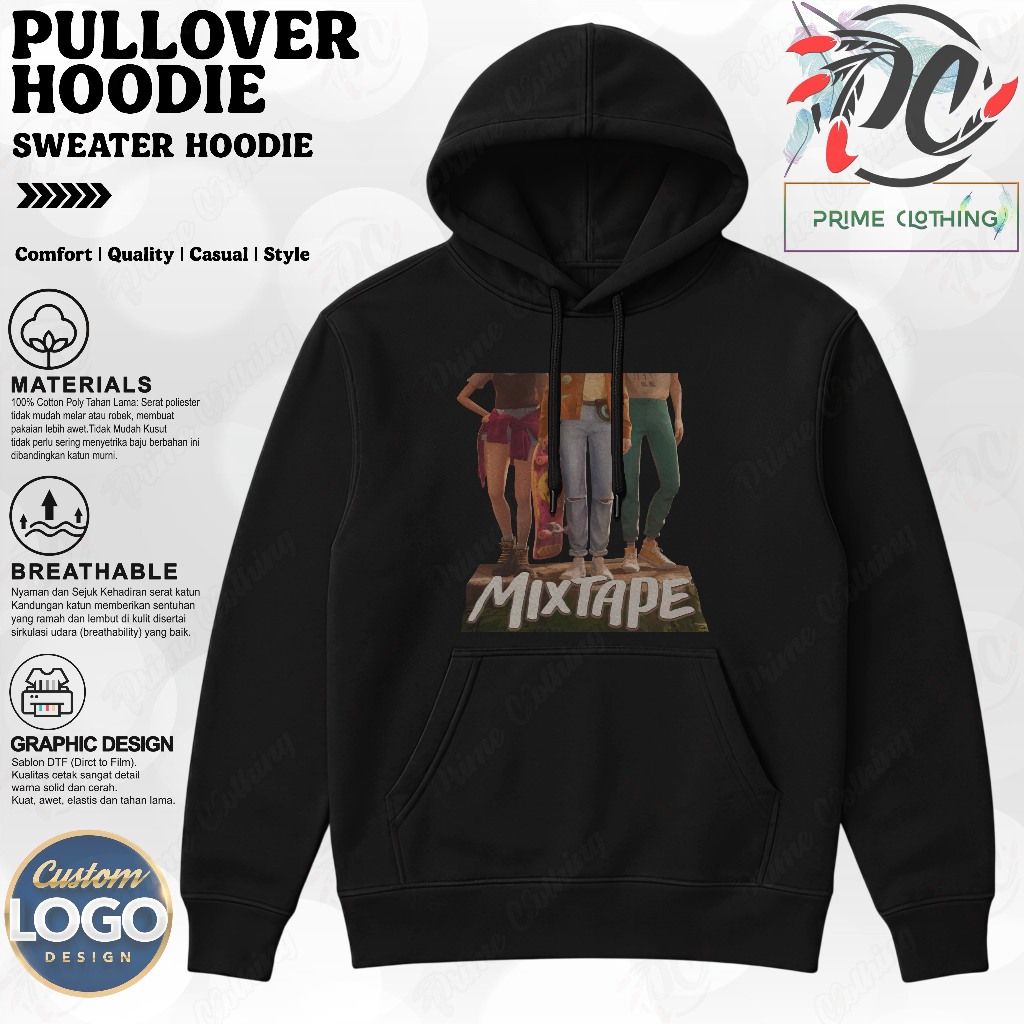 HOODIE DEWASA HOODIE PRIA & WANITA SWEATER HOODIE HITAM LOGO CUSTOM DESIGN GAME MIXTAPE