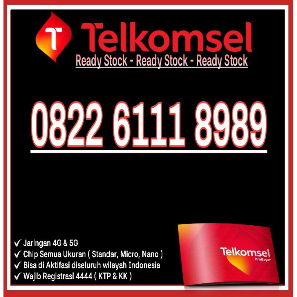 NOMOR CANTIK TELKOMSEL SIMPATI 4G LTE 8989 - O822 6111 8989