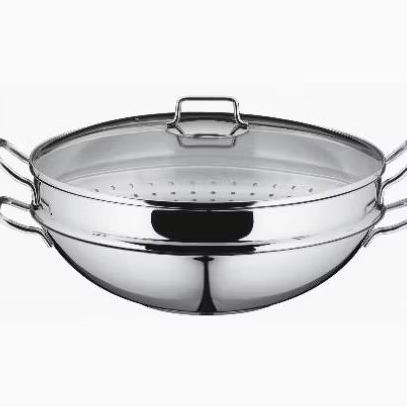 WMF Wok 0792566040-4 pc set, 1x 36 cm wok pan, 1x glass lid, 1x storage grid, 1x steamer insert
