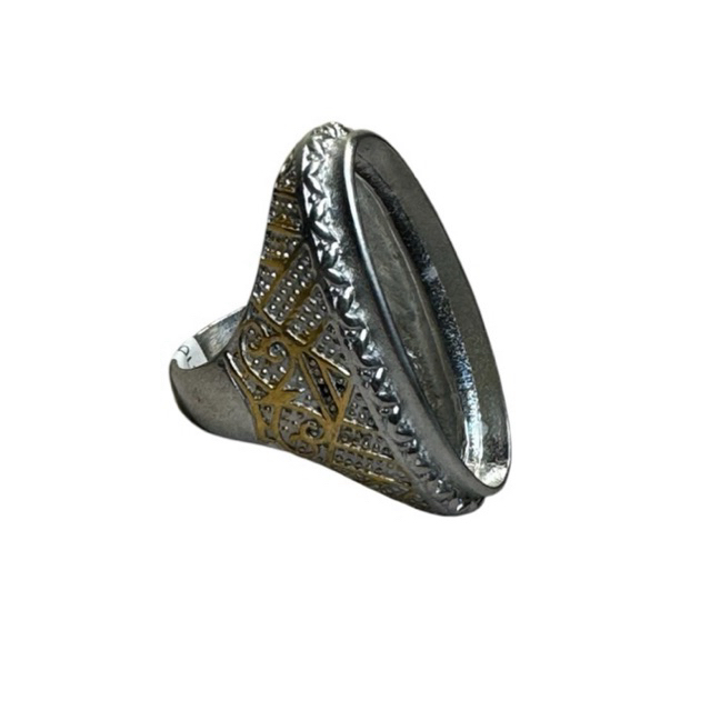 RA007 Ring cincin batu akik emban cangkang alpaka model pandan
