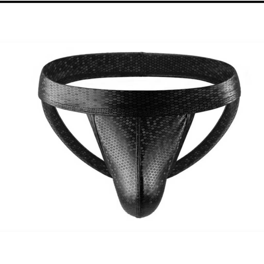 CELANA DALAM JOCKSTRAP PRIA  BLACK LEATHER KULIT SINTETIS PREMIUM