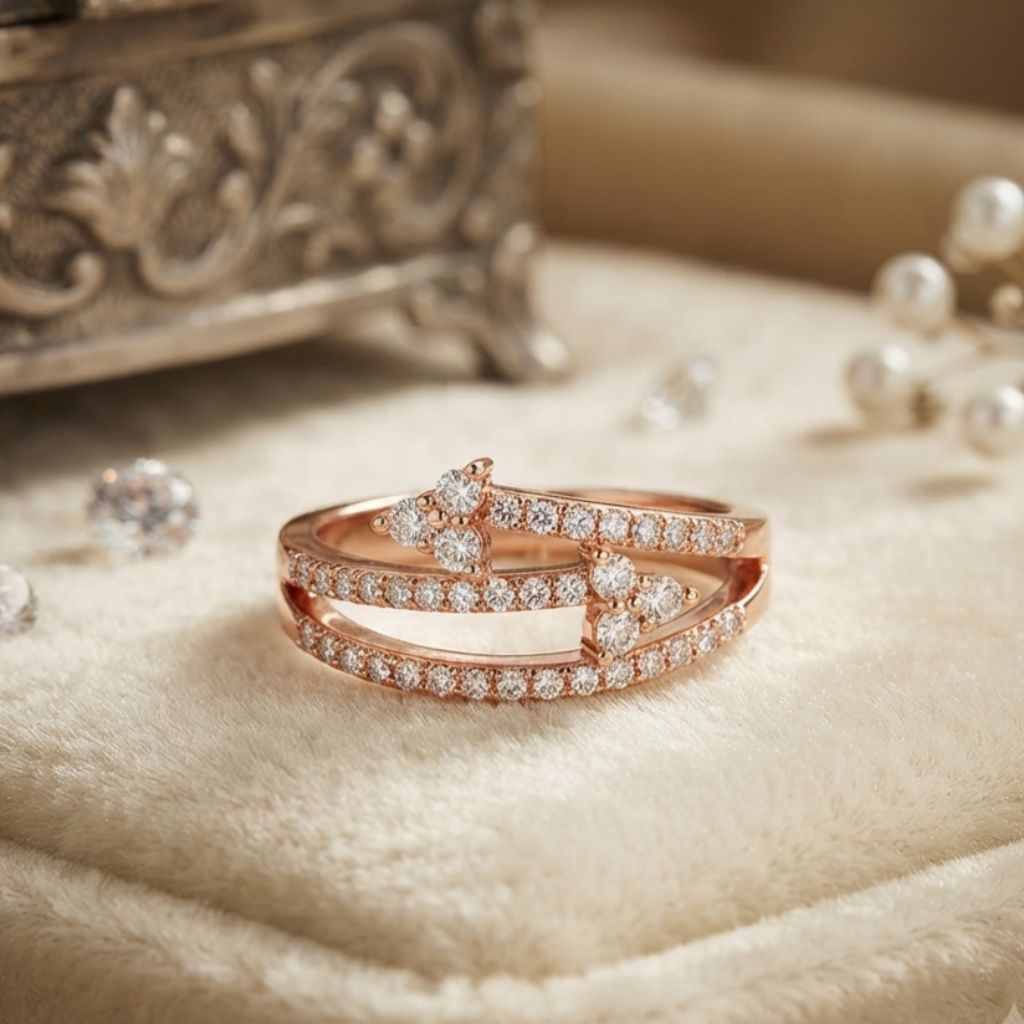 Cincin permata sepasang panah warna emas dewasa.