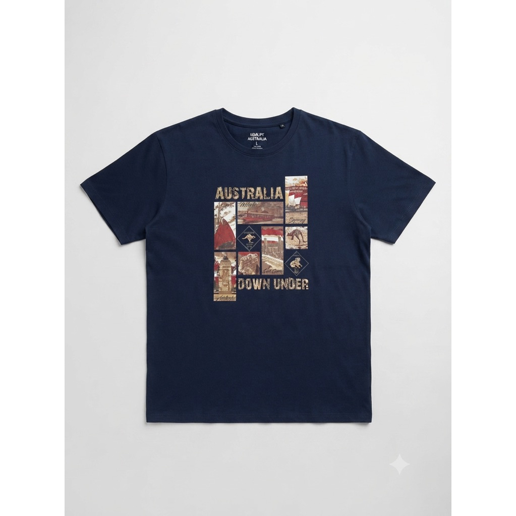 Kaos Pria Hoxley Australia - "Australia Down Under" Graphic Tee - Navy Blue (Size L)