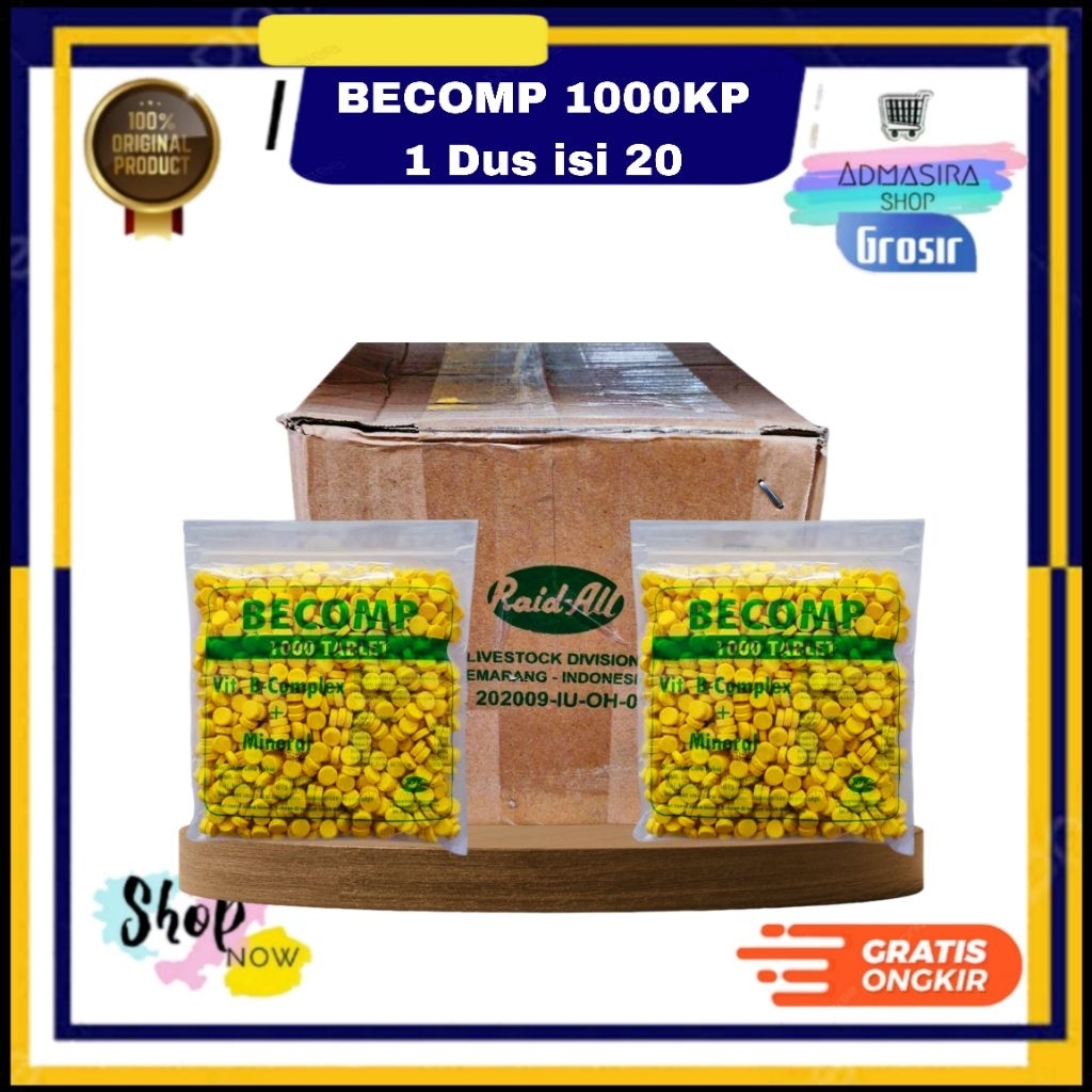 BECOMP Vitamin B Komplek 1000 tablet plus Mineral untuk Hewan Sapi Kambing dll