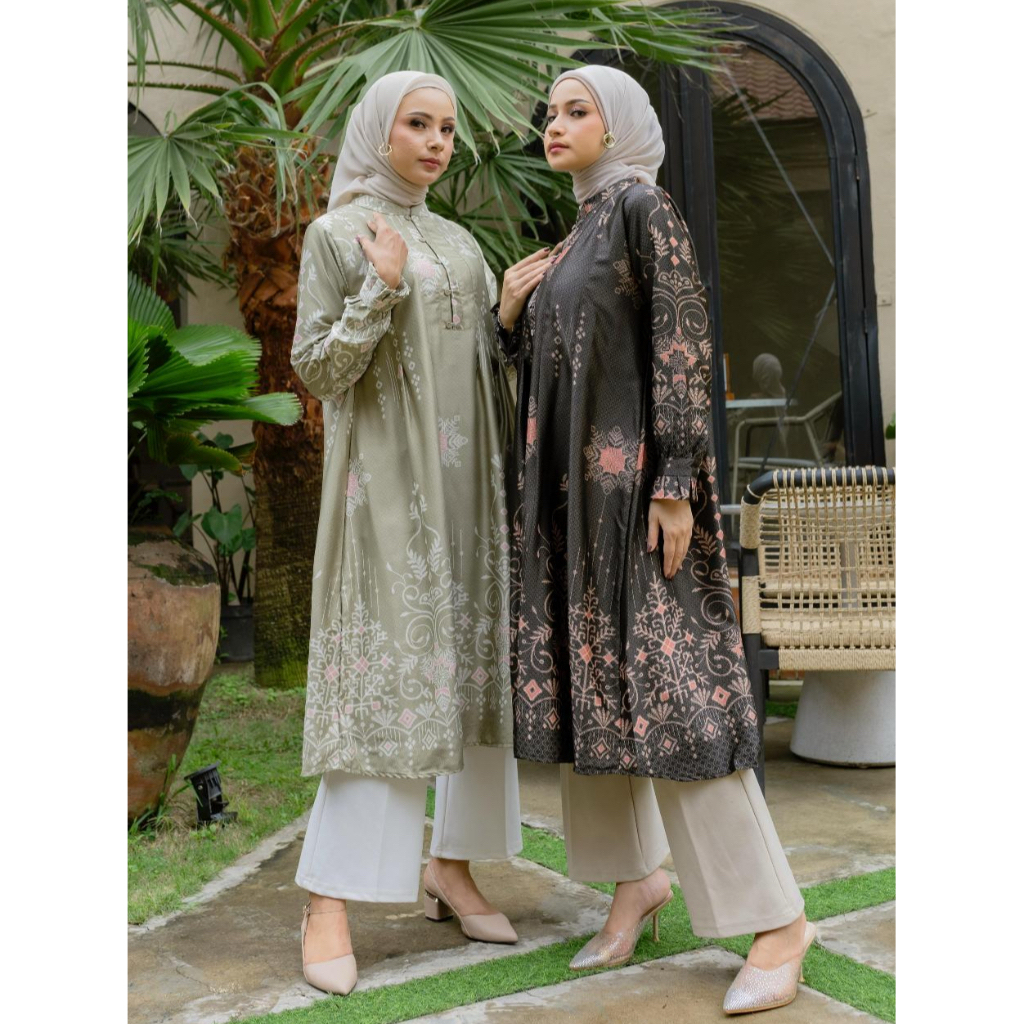Tunik Kimmy Silk Casual Atasan Wanita Motif Bahan Silky Wudhu Friendly LD 105-120