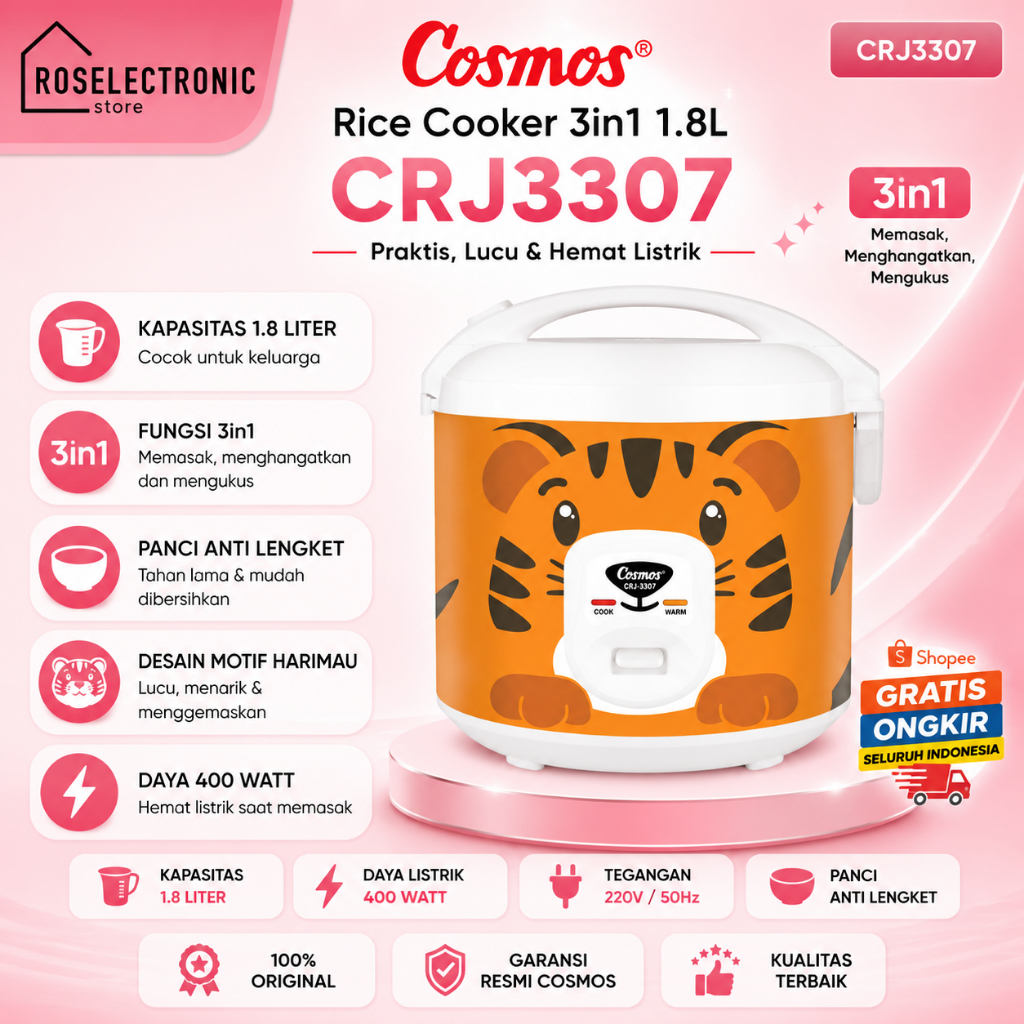 COSMOS RICE COOKER CRJ 3307 Fabelia Series Tiger / CRJ 3307 1.8L/CRJ3307T/CRJ-3307T/CRJ 3307T