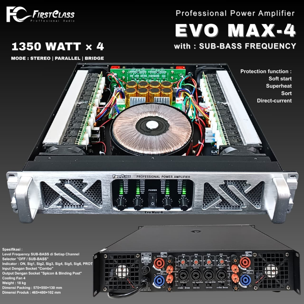 Professsional Power Amplifier 4 Channel Firstclass EVO MAX 4 | EVO MAX4 Power Amplifier Dengan SUB B