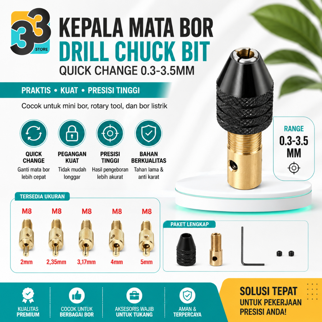 KEPALA MATA BOR DRILL CHUCK BIT QUICK CHANGE 0.3-3.5MM / KEPALA BOR MINI 0,3-3,5MM AS 2MM 3,17MM 4MM