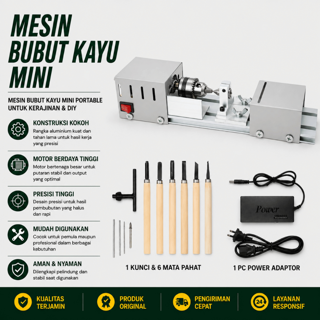 Mesin Bubut Kayu Portable Mini Lathe Pembuat Bola Tasbih Pelampung Pancing