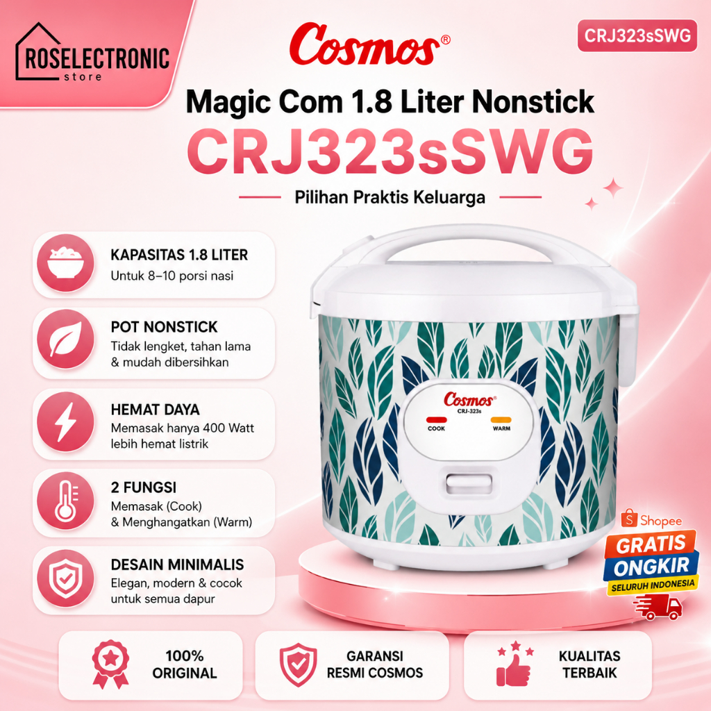 RICE COOKER COSMOS CRJ323sSWG 1.8L ORIGINAL MURAH/CRJ-323-sSWG/CRJ 323 sSWG/CRJ-323sSWG/CRJ 323sSWG