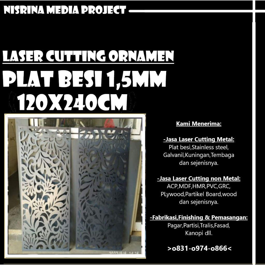 Laser Cutting Plat Besi 1,5mm Ukuran 120x240CM | Ornament Laser Cutting