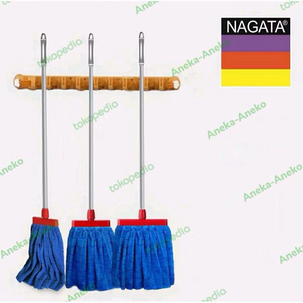 Pengepel Merk Nagata Ngt 405 MF Pel Slaber Mop Kain Handuk Biru Tangkai Gagang Alumunium