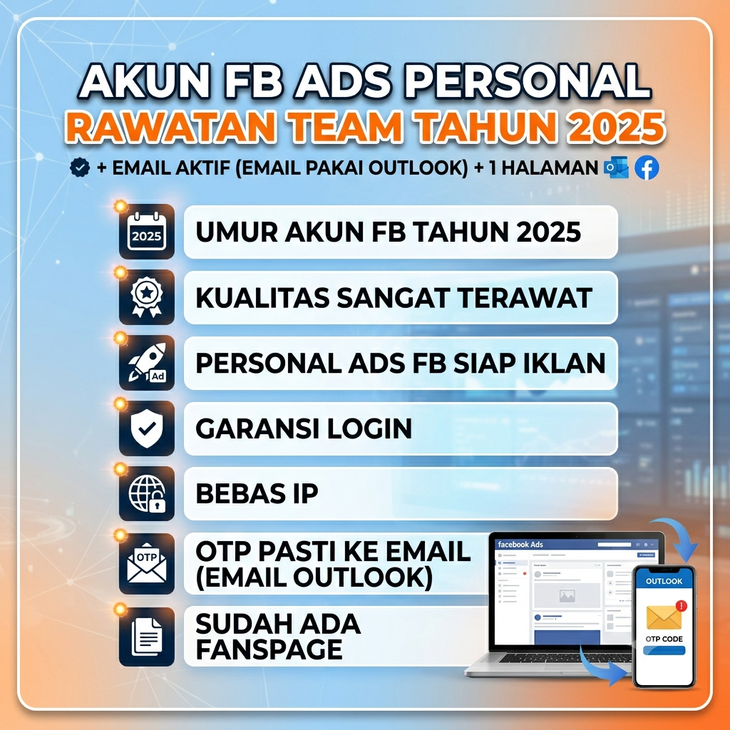 Akun FB Ads Personal Rawatan Team Tahun 2025 + Email Aktif ( Email Pakai Outlook ) + 1 Halaman