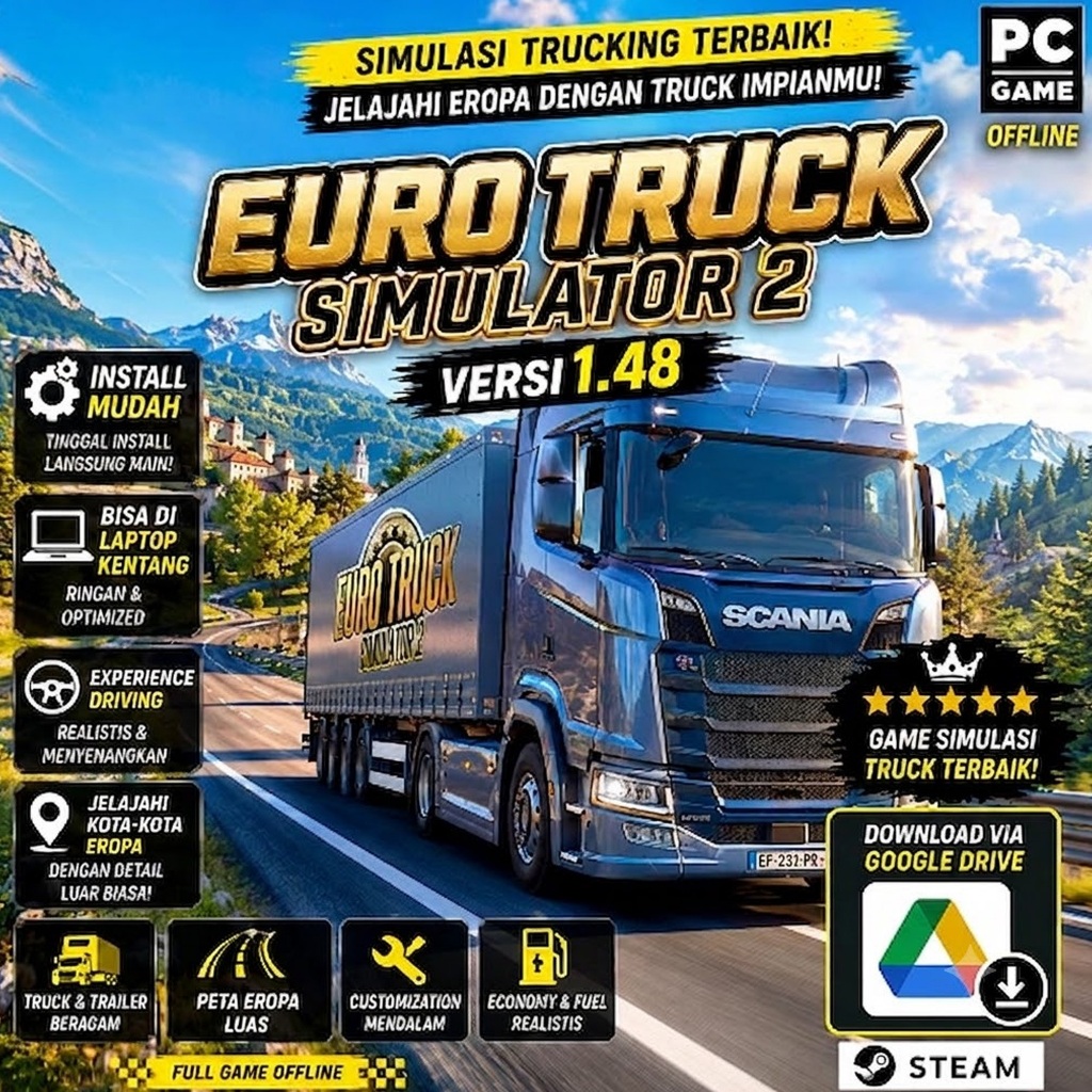(RDP) EURO TRUCK SIMULATOR 2 / ETS 2 VERSI 1.48 | 2013 - GAME PC