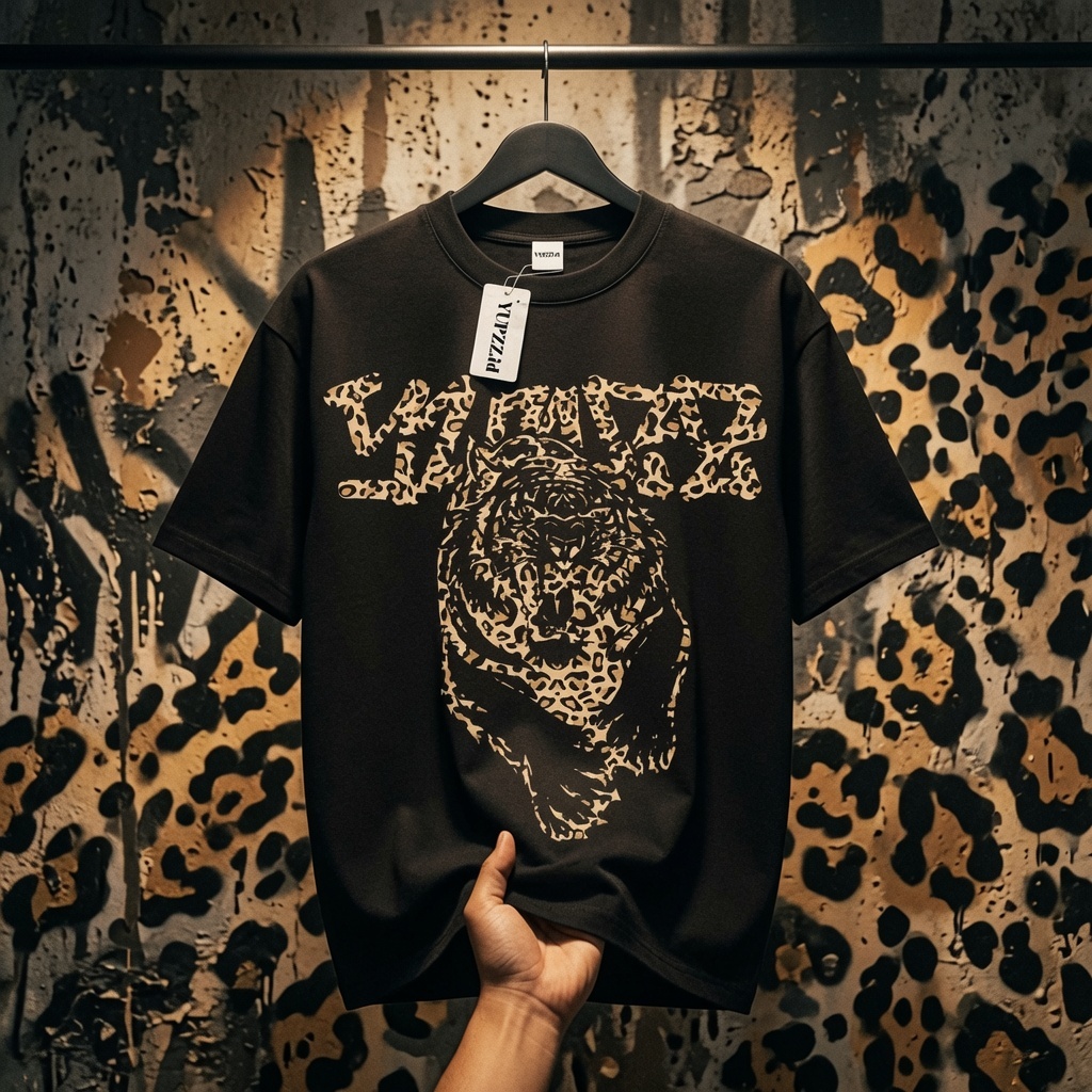 Kaos Motif Leopard Black 24S 200 GSM Cotton Combed Premium Baju Distro Graphic Pria Wanita Unisex
