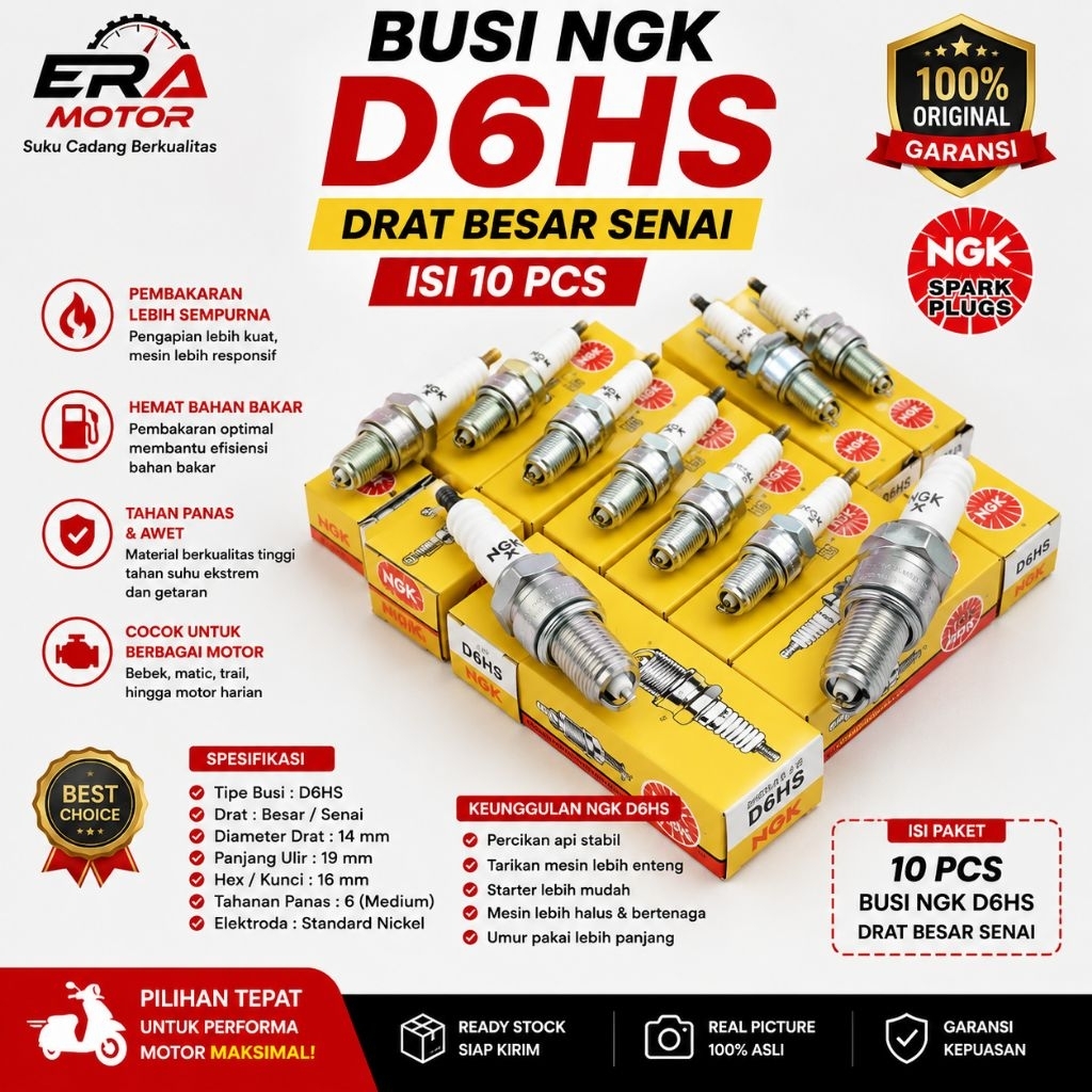 Busi NGK d6hs isi 10 pcs drat besar senai era part motor